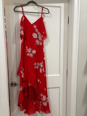 Lulu's Red Floral High-Low Ruffle Slip Dress